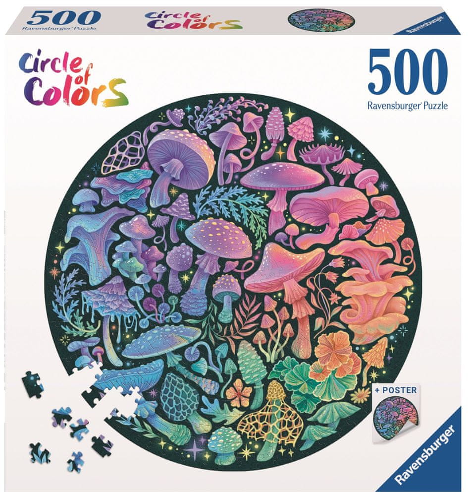 Ravensburger Kulaté puzzle Kruh barev: Houby 500 dílků